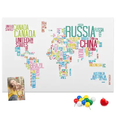 Printed Cork Memo Board Map with Country Names