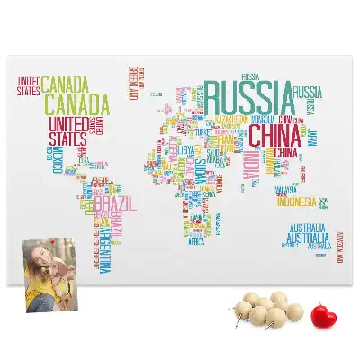 Printed Cork Memo Board Map with Country Names