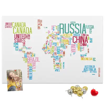 Printed Cork Memo Board Map with Country Names