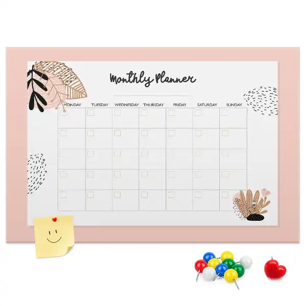 Floral Printed Monthly Planner Cork Memo Board