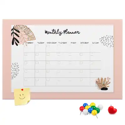 Printed Cork Memo Board Monthly planner with flowers