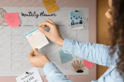Printed Cork Memo Board Monthly planner with flowers