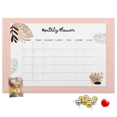 Printed Cork Memo Board Monthly planner with flowers