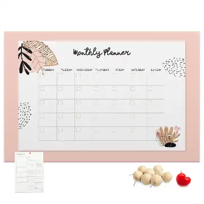 Printed Cork Memo Board Monthly planner with flowers
