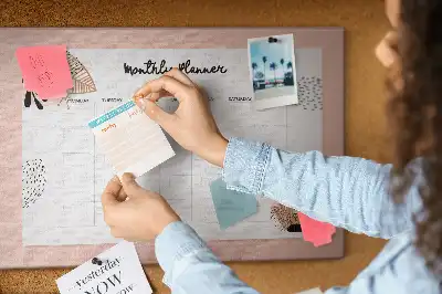 Printed Cork Memo Board Monthly planner with flowers