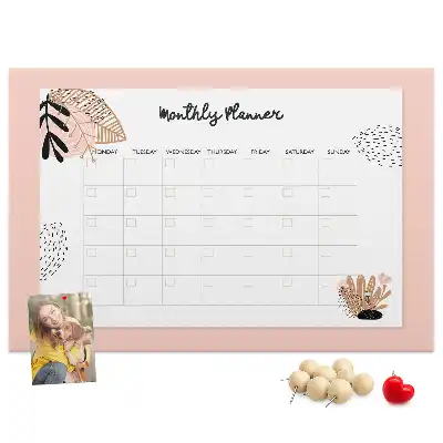 Printed Cork Memo Board Monthly planner with flowers
