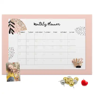 Printed Cork Memo Board Monthly planner with flowers