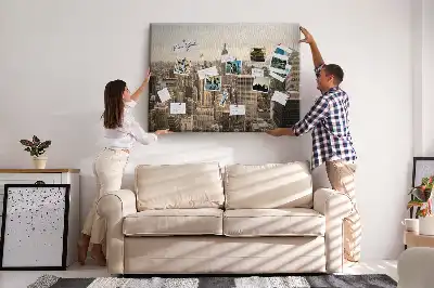 Cork memo board City landscape