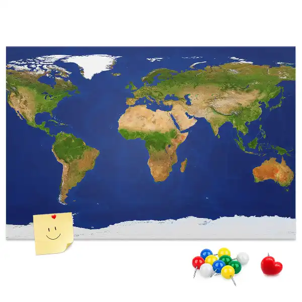 Large world map printed cork board