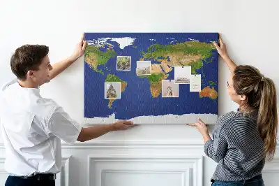 Large world map printed cork board