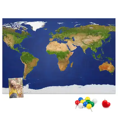 Large world map printed cork board