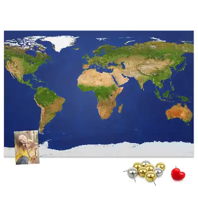 Large world map printed cork board