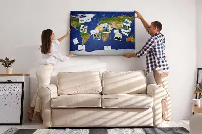 Large world map printed cork board