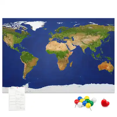 Large world map printed cork board