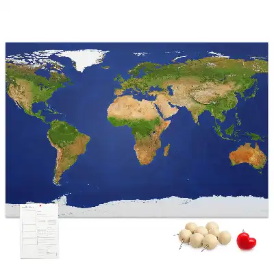 Large world map printed cork board