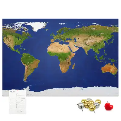 Large world map printed cork board