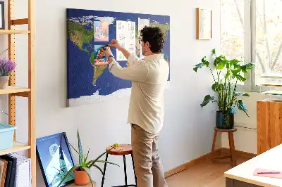 Large world map printed cork board