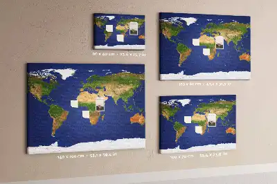 Large world map printed cork board