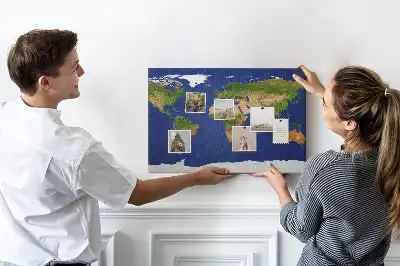 Large world map printed cork board