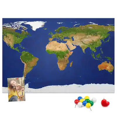 Large world map printed cork board