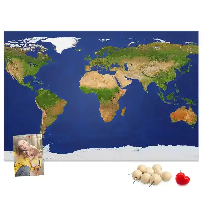 Large world map printed cork board