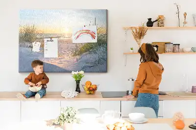 Printed Cork Memo Board Sunset on the beach