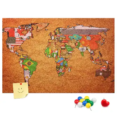 Printed Cork Memo Board World Map with flags