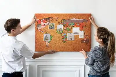 Printed Cork Memo Board World Map with flags