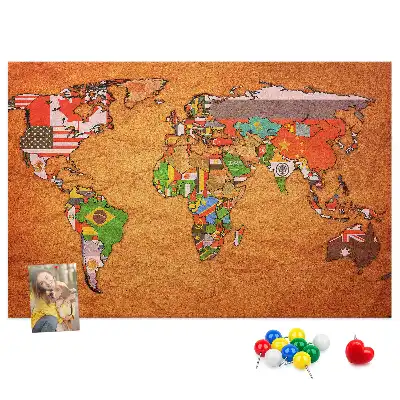 Printed Cork Memo Board World Map with flags