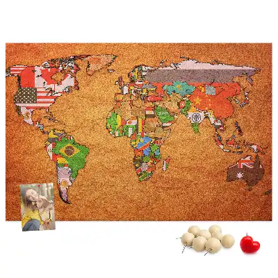 Printed Cork Memo Board World Map with flags