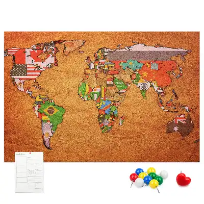 Printed Cork Memo Board World Map with flags