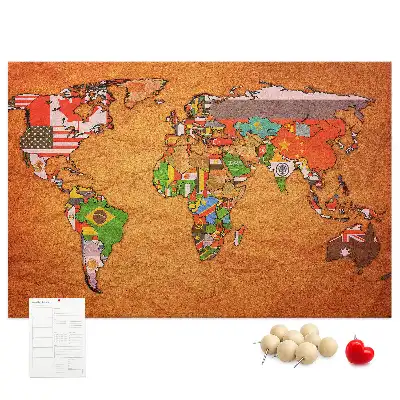 Printed Cork Memo Board World Map with flags