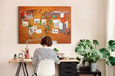 Printed Cork Memo Board World Map with flags