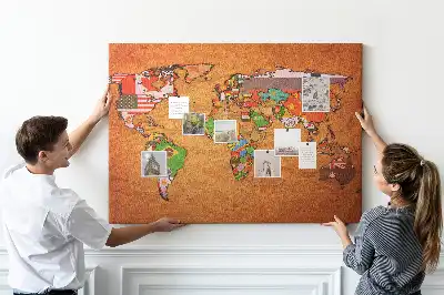 Printed Cork Memo Board World Map with flags