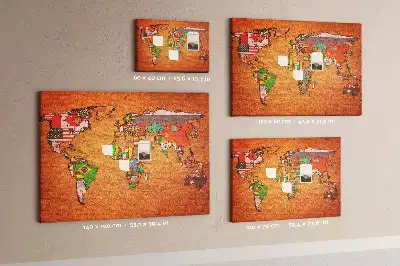 Printed Cork Memo Board World Map with flags