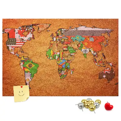 Printed Cork Memo Board World Map with flags