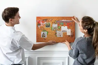 World Map Printed Cork Memo Board with Flags