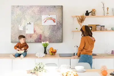 Printed cork memo board with painted abstraction