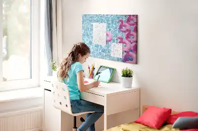 Dandelion and flamingo print cork memo board