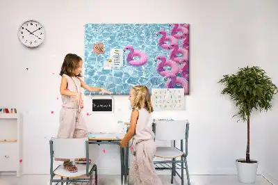 Dandelion and flamingo print cork memo board
