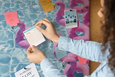 Dandelion and flamingo print cork memo board