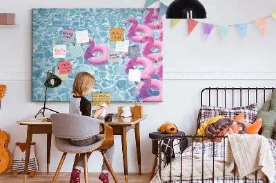 Dandelion and flamingo print cork memo board