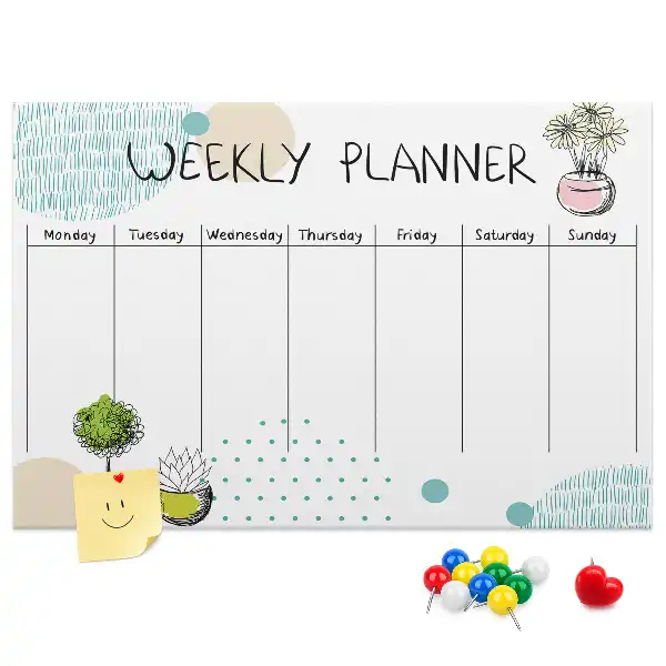 Printed Cork Board Cactus weekly planner