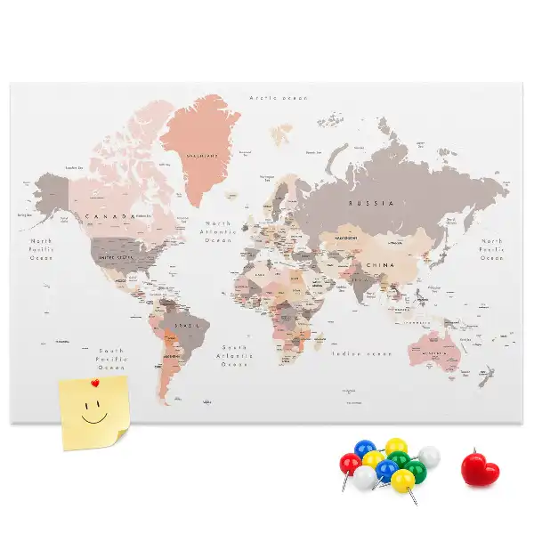 Cork Memo Board with Detailed World Map