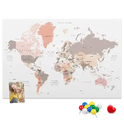 Cork Memo Board with Detailed World Map