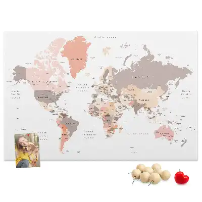 Cork Memo Board with Detailed World Map