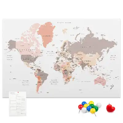 Cork Memo Board with Detailed World Map
