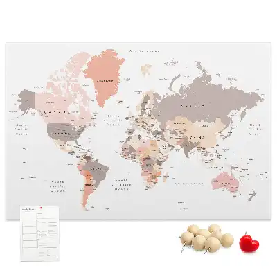 Cork Memo Board with Detailed World Map