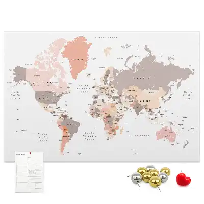 Cork Memo Board with Detailed World Map