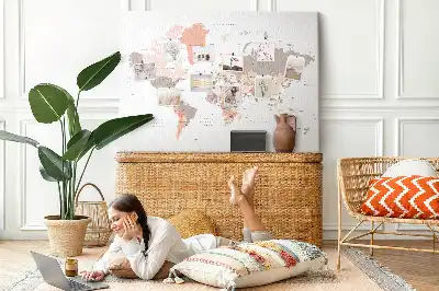 Cork Memo Board with Detailed World Map